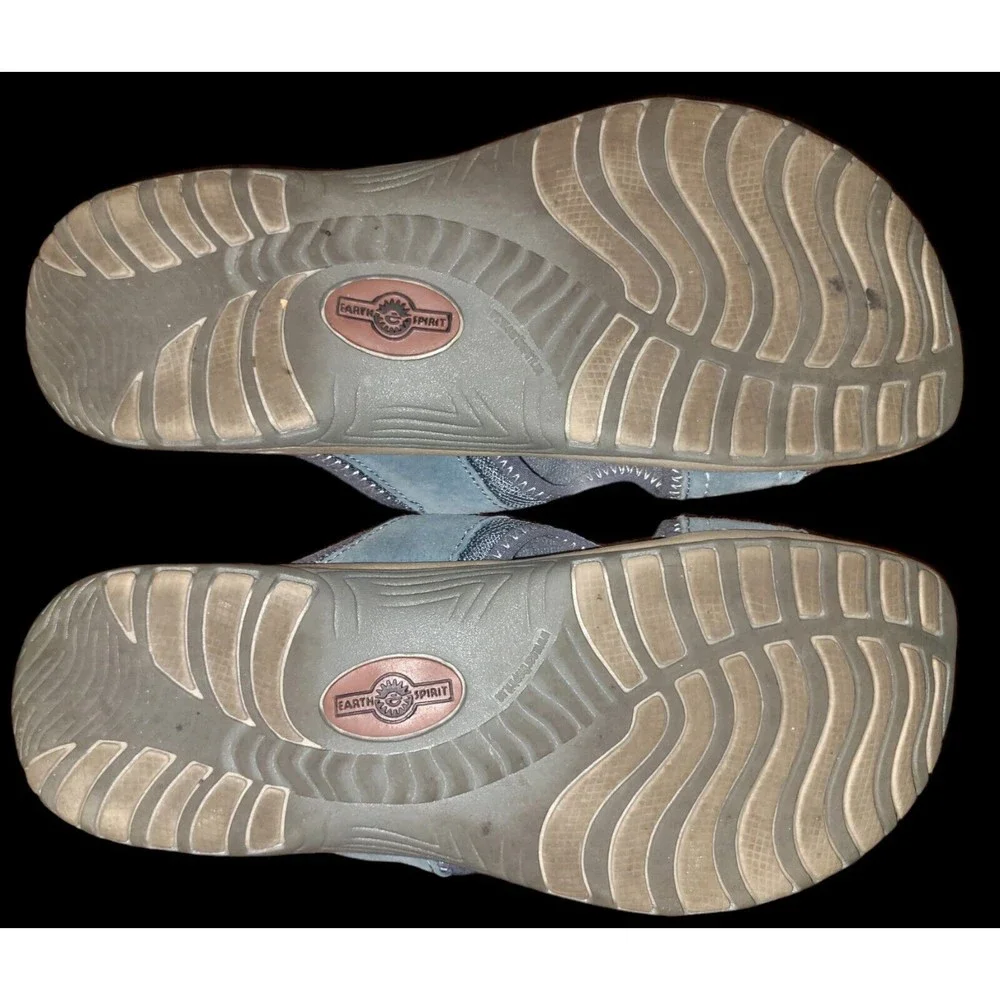 Earth Spirit Gelron 2000 Womens 9.5 Blue Tan Sandals Shoes Leather Cushioned
